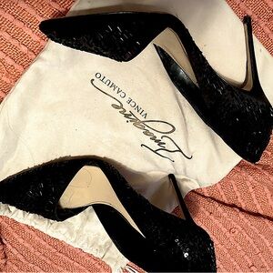 Vince Camuto black beaded heals